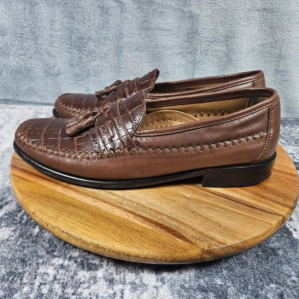Florsheim Pisa Tassel Loafers Mens 9 D Brown Croc Emboss Leather Slip On Shoes